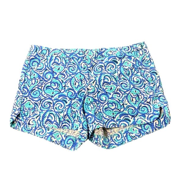 Lilly Pulitzer Womens Shorts Adie Chasing Tail Blue Fish Side Zip Cotton Size 0 - Picture 5 of 6